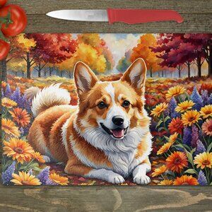 Corgi Dog Fall Kitchen Textured Tempered Glass Trivet/Cutting Board